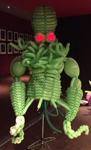 The costume was built around a mannequin. The finished product took over 250 balloons and around 13 hours to create. 